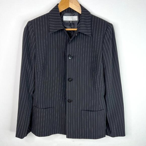 Tahari Arthur S. Levine Black Pinstripe Button Front Blazer 6 - Picture 4 of 15